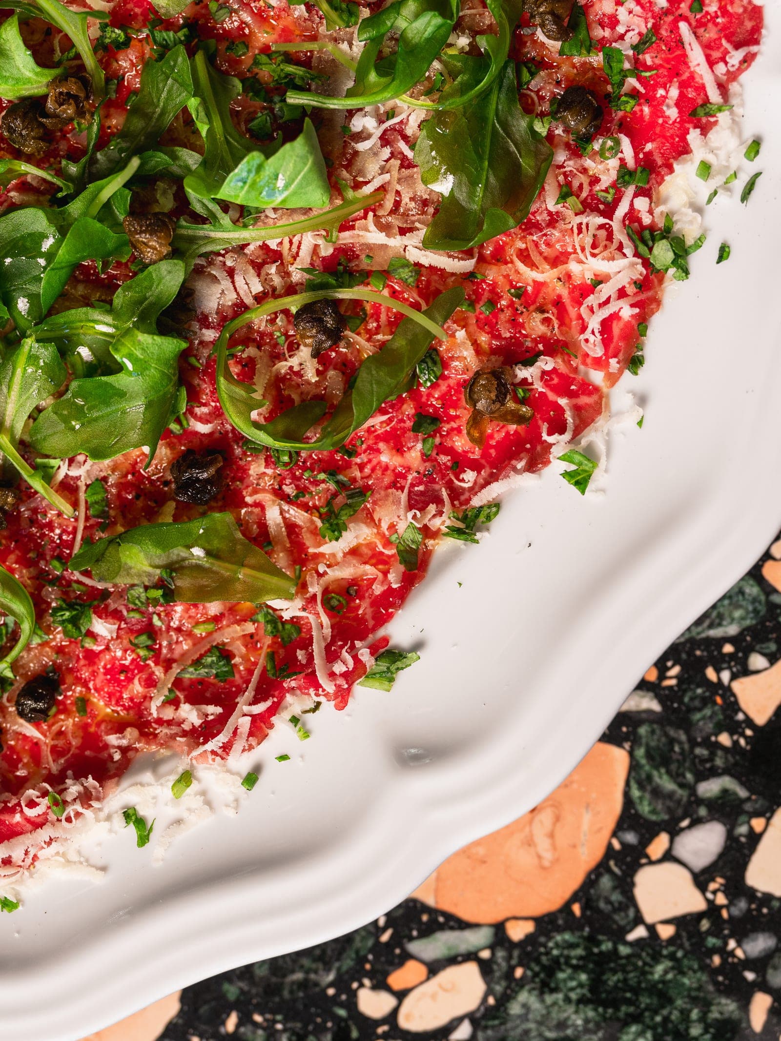 Wagyu beef carpaccio, up close