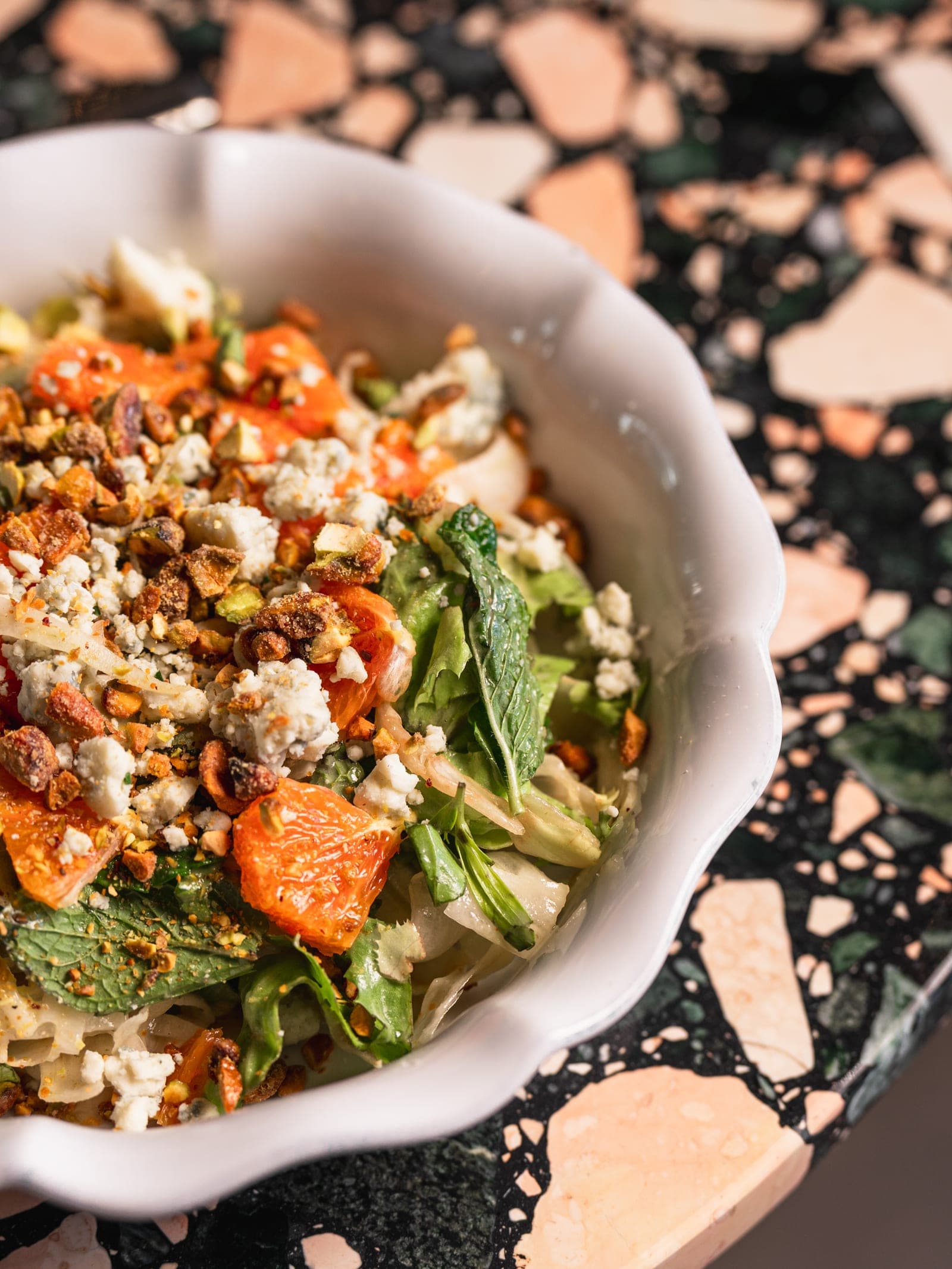 Escarole salad with pistachio and mint
