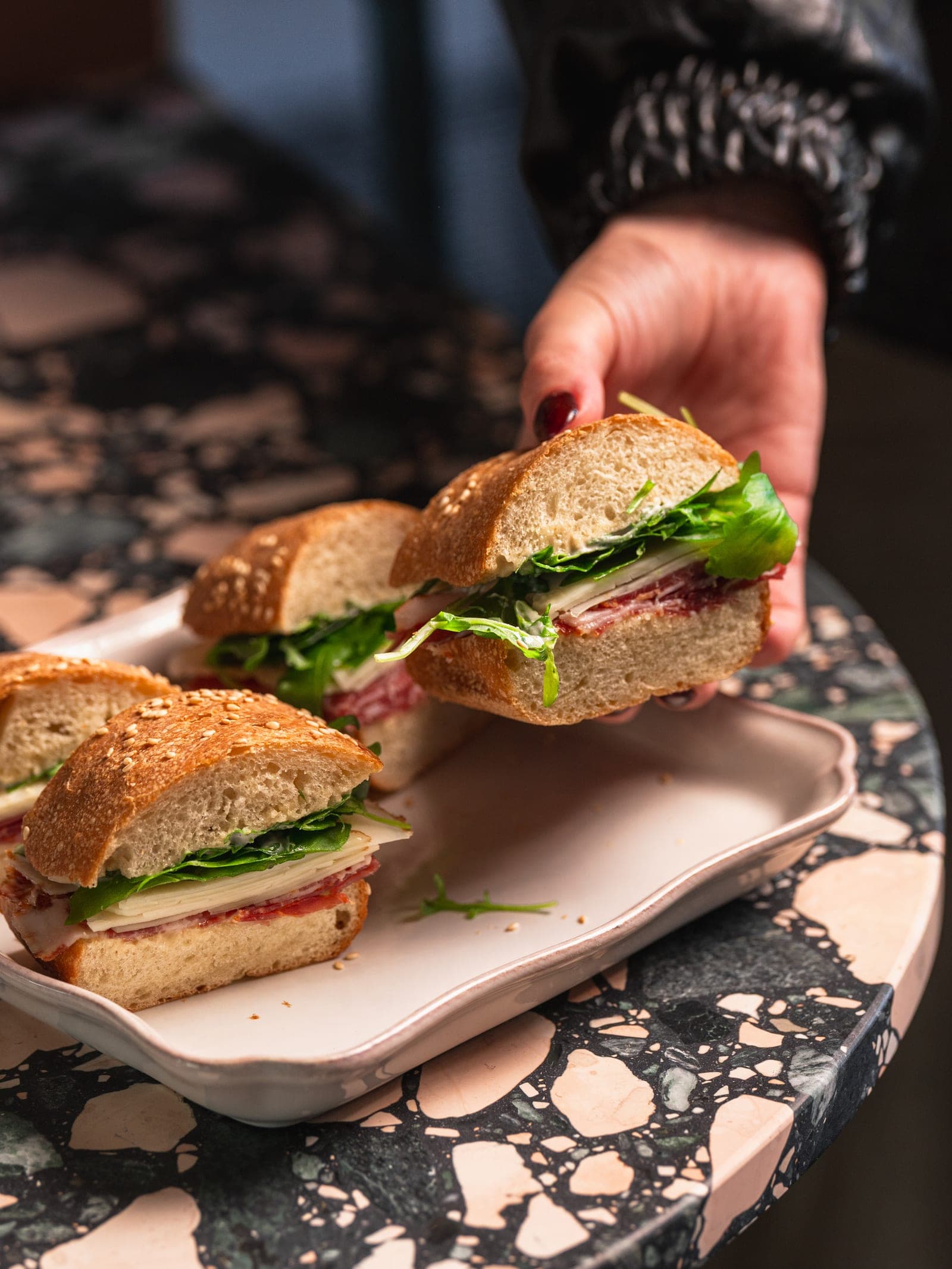 Panuozzo sandwiches on a platter