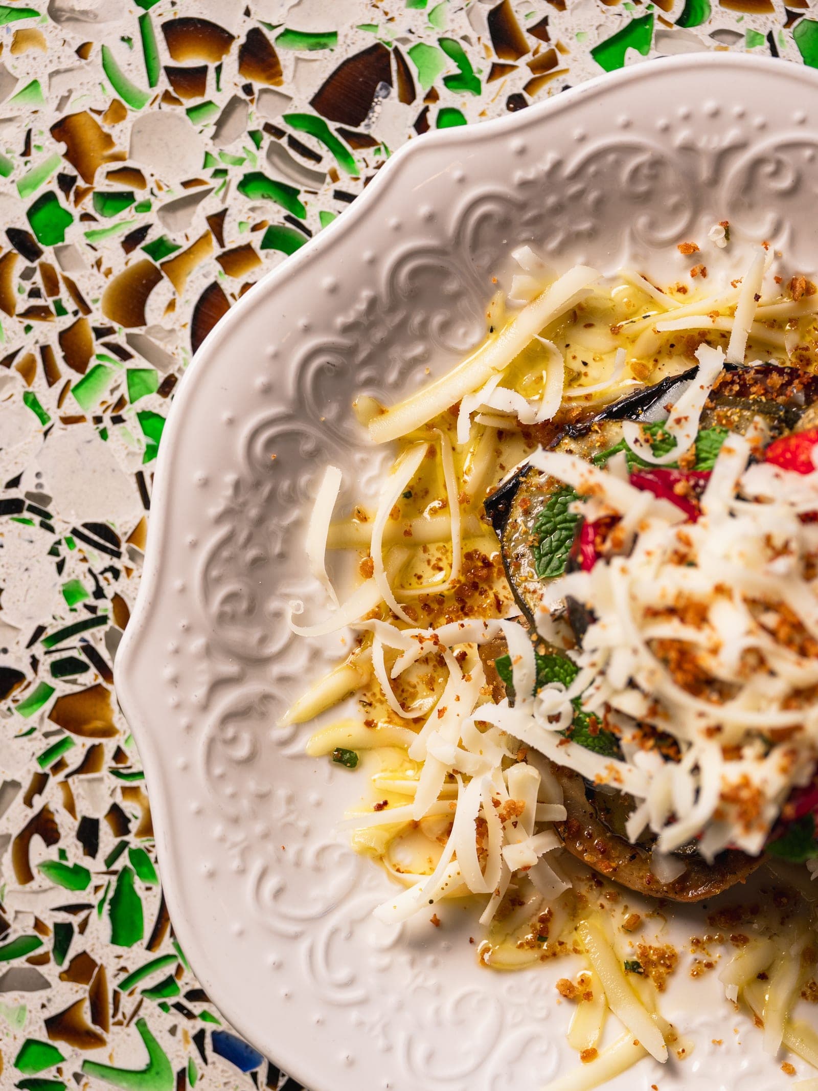Seasonal vegetable scapece with caciocavallo